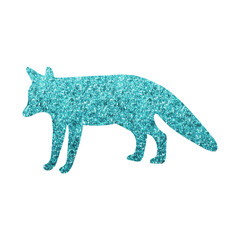 Stylized Fox Silhouette with Sparkling Aqua Hexagon Glitter Texture, Transparent Background