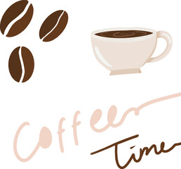 Hand drawn vector art of cup of coffee with beans