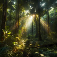 sun rays in the forest