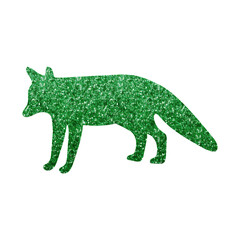 Modern Fox Silhouette with Vibrant Green Hexagon Glitter Texture, Transparent Background