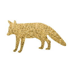 Elegant Fox Silhouette with Luxurious Gold Hexagon Glitter Texture, Clear Background