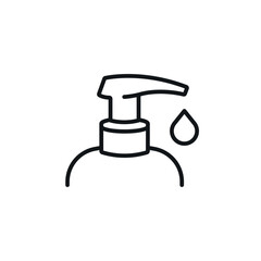 Soap dispenser with drop linear icon. Line customizable illustration. Contour symbol. Vector isolated outline drawing. Editable stroke