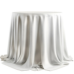 Table with white tablecloth isolated on white background