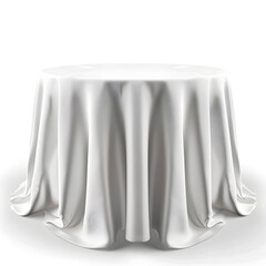 Table with white tablecloth isolated on white background