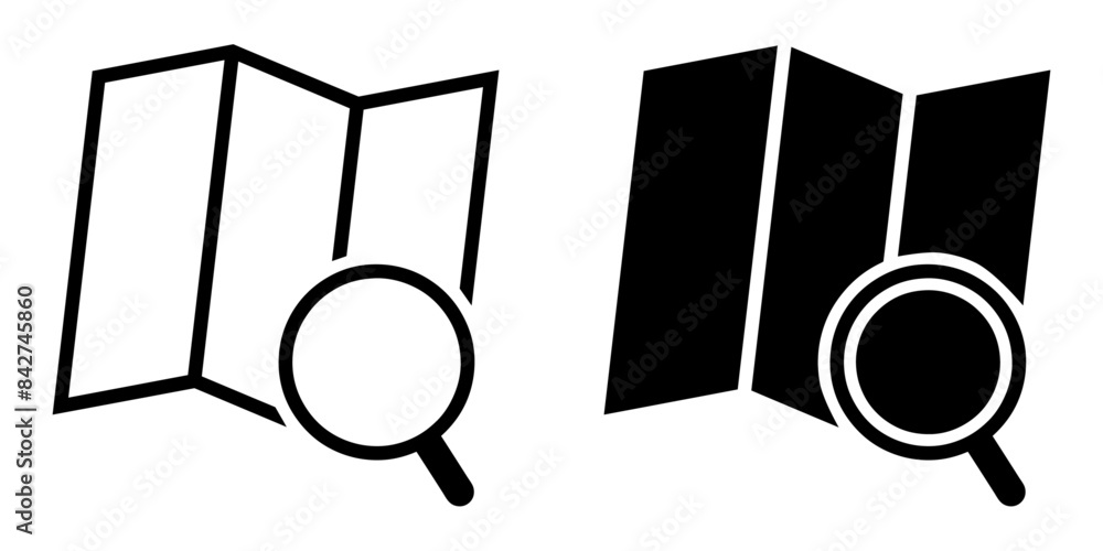 Poster ofvs608 outlinefilledvectorsign ofvs - map with magnifying glass vector icon . map search . isolated