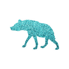 Stylized Hyena Silhouette with Sparkling Aqua Hexagon Glitter Texture, Transparent Background