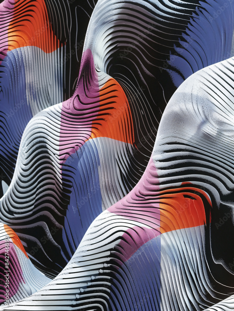 Poster colorful abstract geometric pattern with dynamic flowing shapes and intricate details for modern des