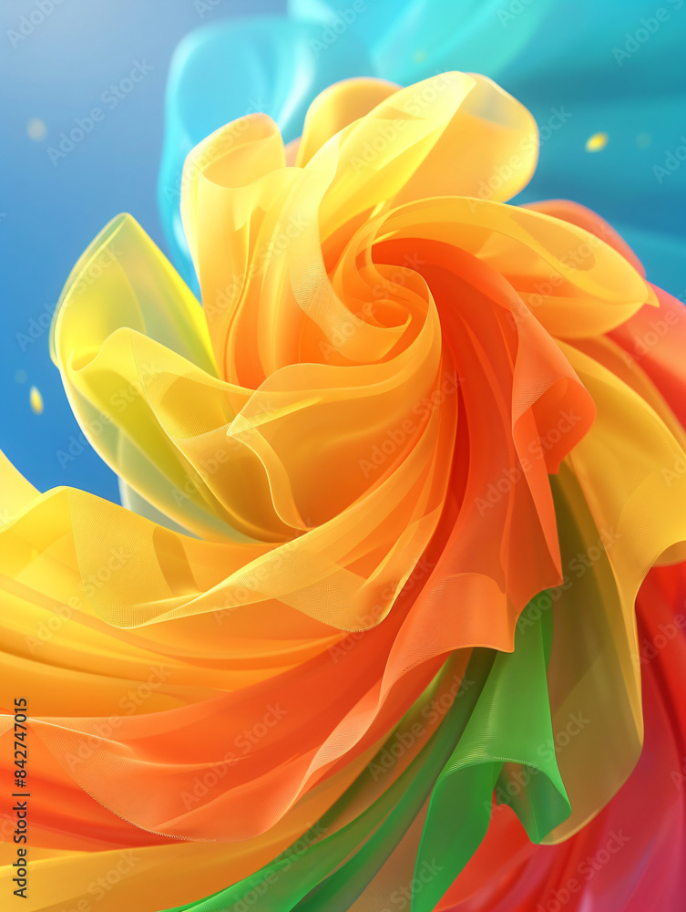 Poster abstract colorful swirling fabric background with vibrant rainbow colors, dynamic and flowing textur