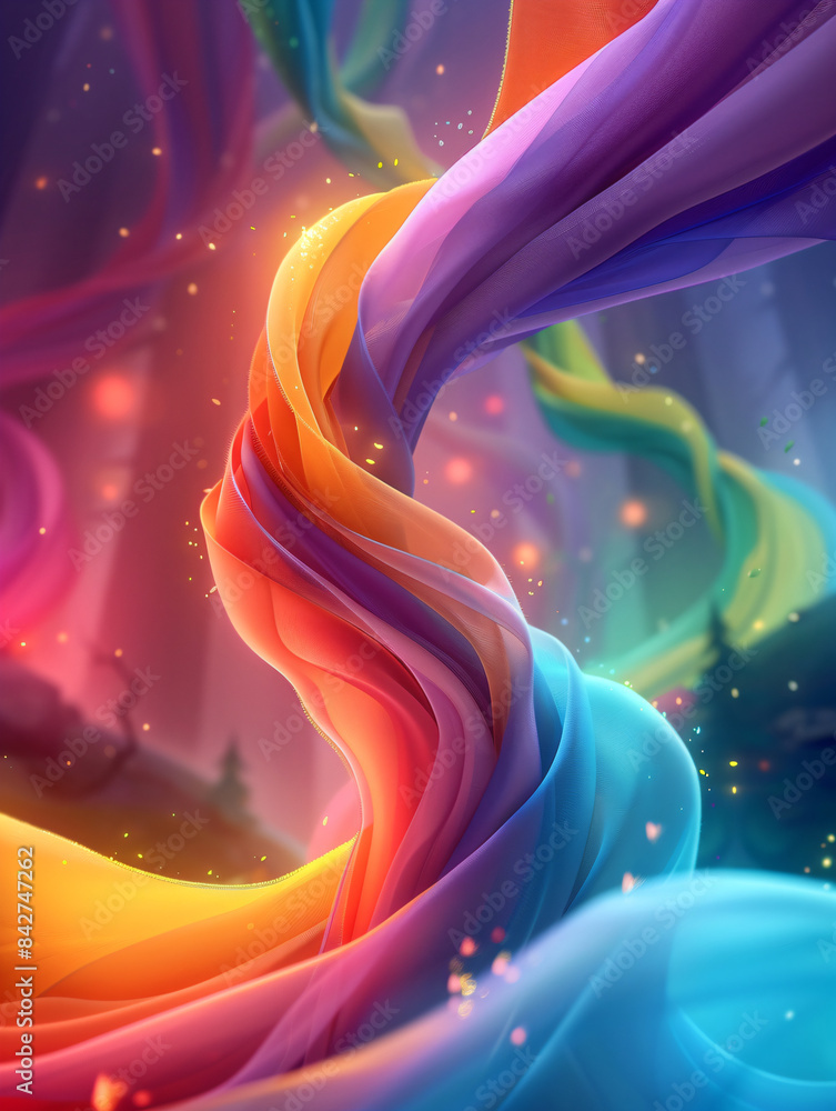 Poster abstract colorful swirling fabric background with vibrant rainbow colors, dynamic and flowing textur