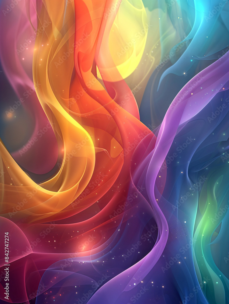 Poster vibrant abstract fabric swirl with rainbow colors, dynamic and flowing texture for modern digital ar