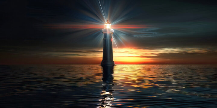 Leadership Beacon: Abstract lighthouse shining brightly, symbolizing guidance and leadership excellence