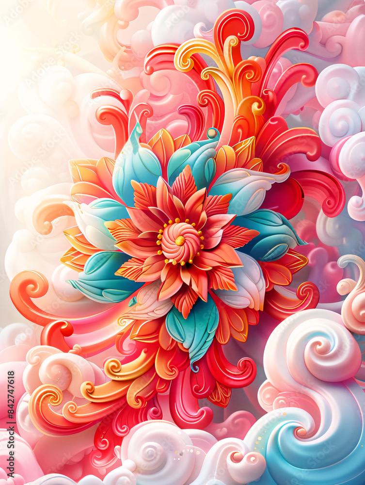 Poster abstract colorful floral design with intricate patterns, vibrant and elegant artistic background for