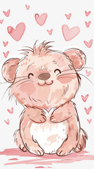 Fototapeta premium A drawing of a hamster holding a heart