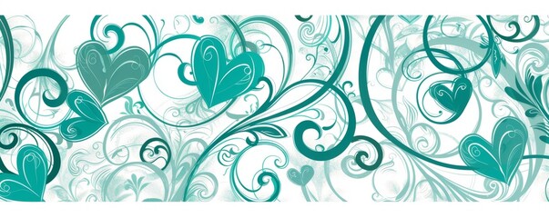 Elegant teal and white phone wallpaper with swirling heart designs