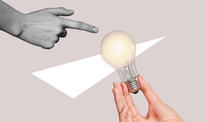 Creativity new ideas collage with light bulb