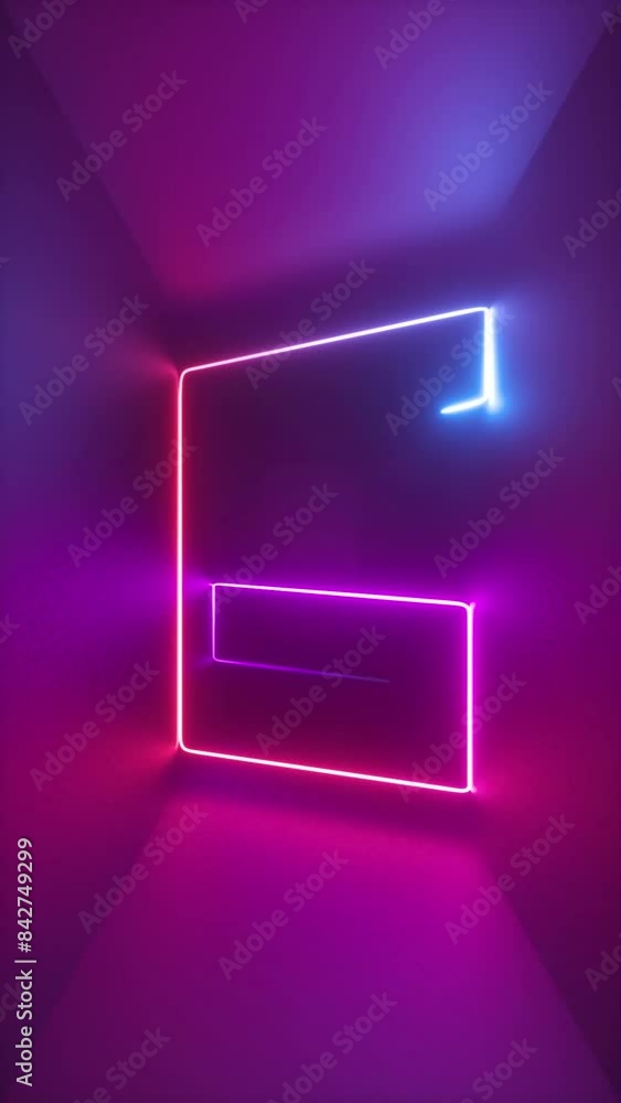 Aufkleber 3d abstract ultraviolet background with dynamic glowing neon line moving inside long dark tunnel. pi