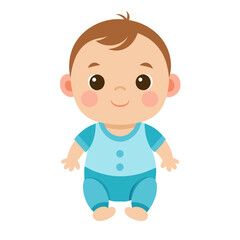 A baby boy in blue clothes sitting on white background