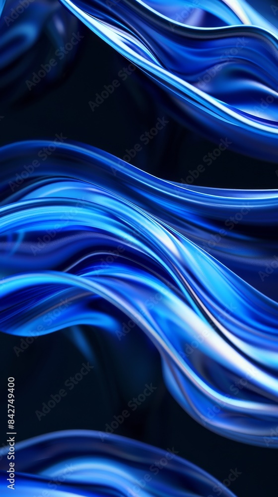 Poster abstract blue flowing lines with dynamic light reflections, futuristic design concept