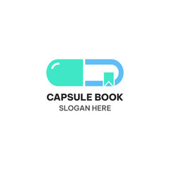 Capsule book logo icon concept. Medical book vector illustration