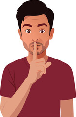 A person who makes a sign of silence with his finger-