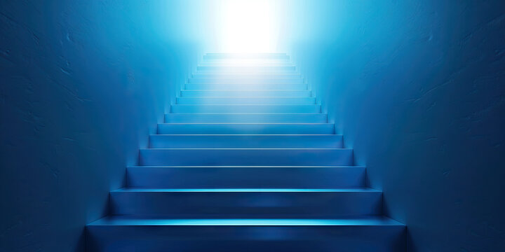 Excellence Elevation: Abstract staircase ascending towards a glowing light, signifying continuous improvement and growth