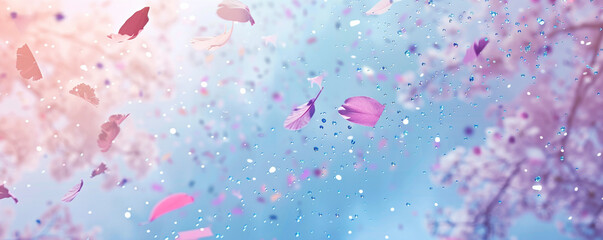 Confetti falling gently like raindrops against a backdrop of dreamy pastel shades.