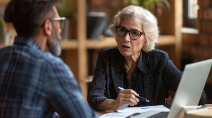 older women having a meeting holding  pen