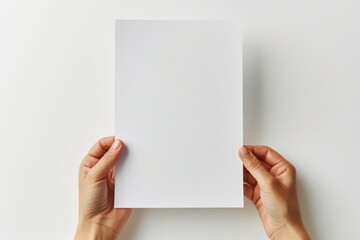 Blank paper mockup on hand created with generative AI