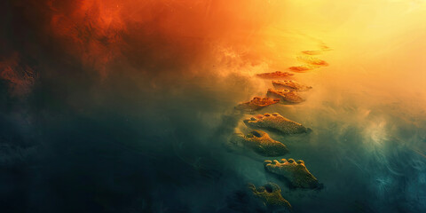 Naklejka premium Leadership Trailblazer: Abstract path with footprints leading forward, signifying leadership and pioneering spirit.