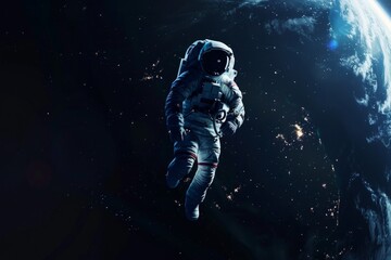 Fototapeta premium The astronaut, floating gracefully in the vacuum of space, was filled with a sense of purpose, driven by the desire to unlock the secrets of the cosmos through exploration