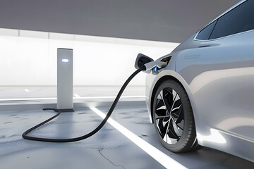 Naklejka premium Power supply connect to electric vehicle to charge the EV car battery