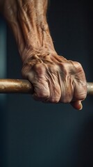 Senior hands holding balance bar
