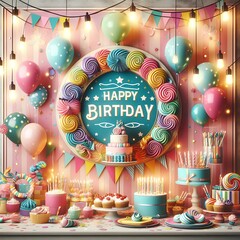 A Birthday Party Background Adorned with Colorful