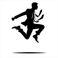 Vector illustration of men's silhouettes in a jump. Excited businessman.