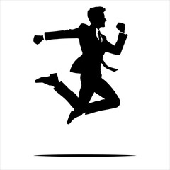 Vector illustration of men's silhouettes in a jump. Excited businessman.