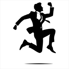Vector illustration of men's silhouettes in a jump. Excited businessman.