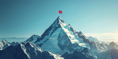Peak Performance: Abstract mountain peak with a flag representing success and accomplishment at the highest level
