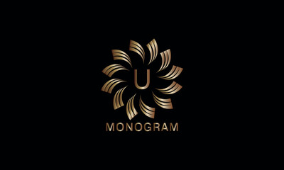 Luxury artistic monogram design template with initial letter U. Elegant, refined logo in vector illustration