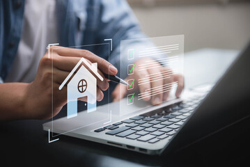 Real Estate Management, Professional Using Digital Technology and Online Tools for Property...