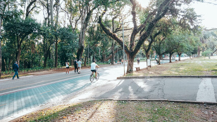 Cycling areas in the Ibirapuera Park, São Paulo, Brazil. Perfect weather for exercising