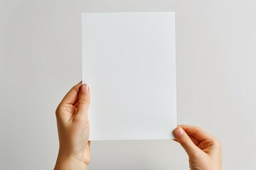 Blank paper mockup on hand created with generative AI