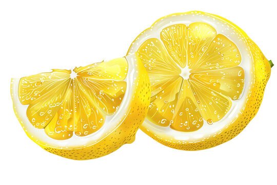 recommend clip art: A realistic clipart illustration of a whole lemon and a lemon slice, isolated on transparent background