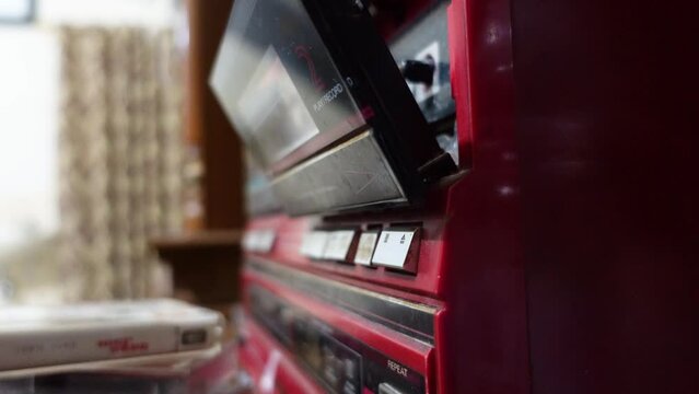 View of installing an old cassette tape or cassette player