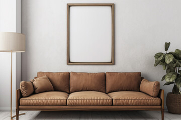 Scandinavian-style living room interior with a white mockup on the wall