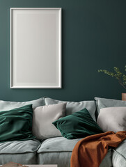 Scandinavian-style living room interior with a white mockup on the wall