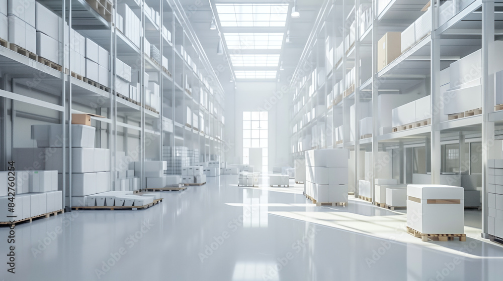 Poster big warehouse filled with goods. background image. created with generative ai technology.