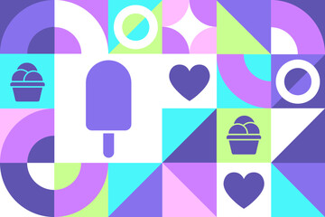 July is National Ice Cream Month. Seamless geometric pattern. Template for background, banner, card, poster. Vector EPS10 illustration.