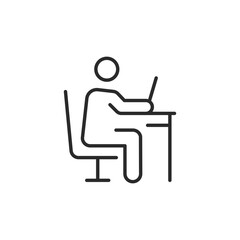Work Space icon. Features a streamlined modern work space with a monitor, ideal for web and app design related to office furniture, home offices, and workspaces. Vector illustration