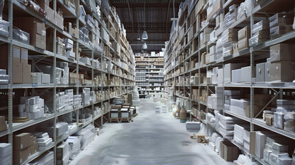 Fototapeta premium Big warehouse filled with goods. Background image. Created with Generative AI technology.