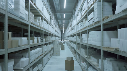 Obraz premium Big warehouse filled with goods. Background image. Created with Generative AI technology.